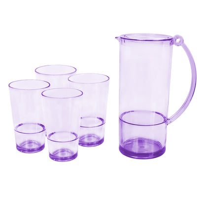 Set de Jarra Transparente Morada con 4 Vasos – Plástico Resistente