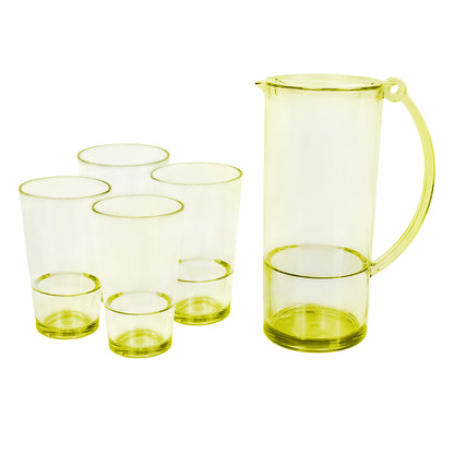 Set de Jarra Transparente Amarilla con 4 Vasos – Plástico Resistente