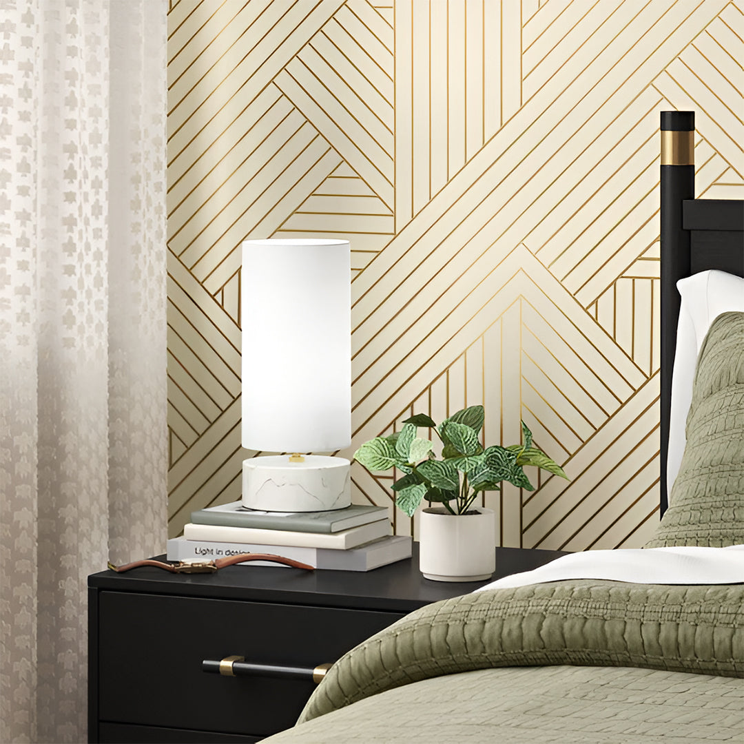 Lámpara de Buró Cilíndrica - tipo Mármol Blanca