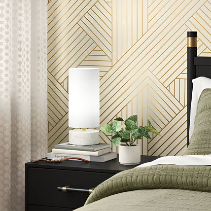 Lámpara de Buró Cilíndrica - tipo Mármol Blanca