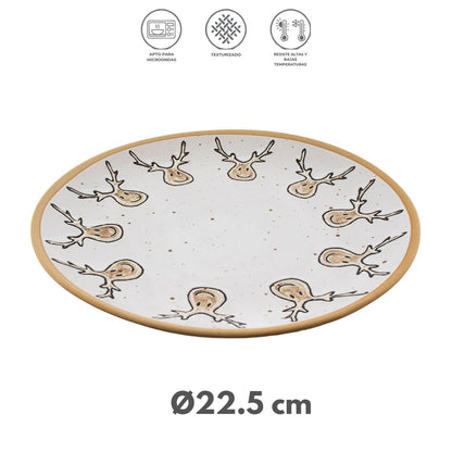Plato de Cerámica con Renos - Ø22.5 cm.