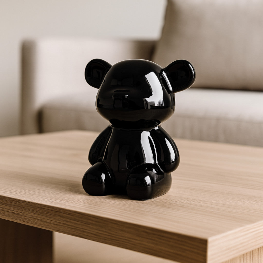 Oso Decorativo Negro Ónix Brillante - 27x25 cm