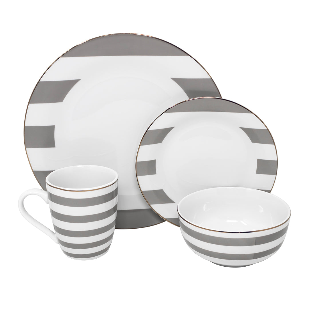 Vajilla Zéline Set Individual - Cerámica Gris/Blanca 4 piezas
