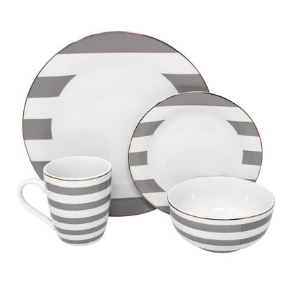 Vajilla Zéline Set Individual - Cerámica Gris/Blanca 4 piezas