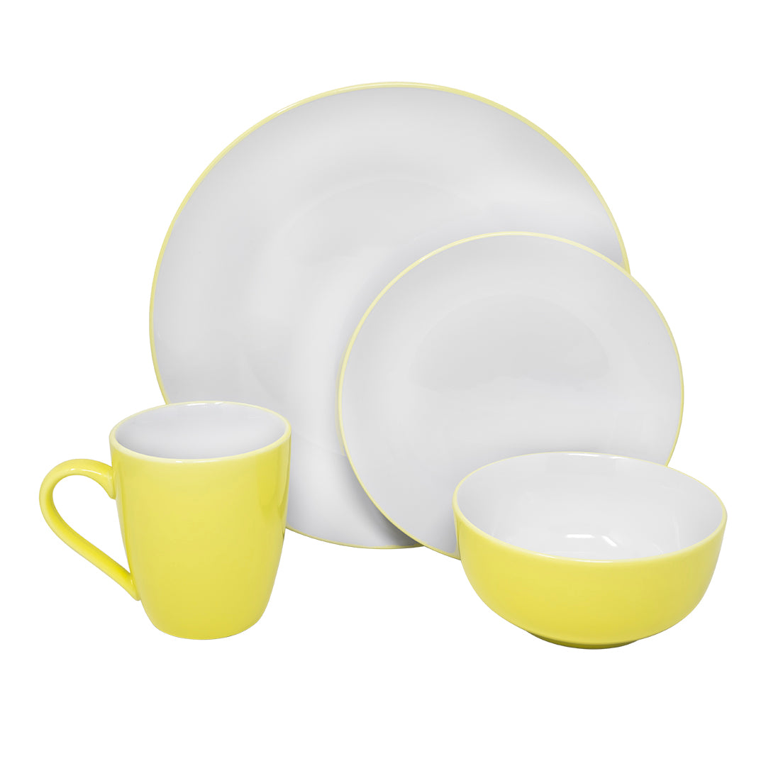 Vajilla Elin Set Individual - Cerámica Amarillo/Blanco 4 piezas