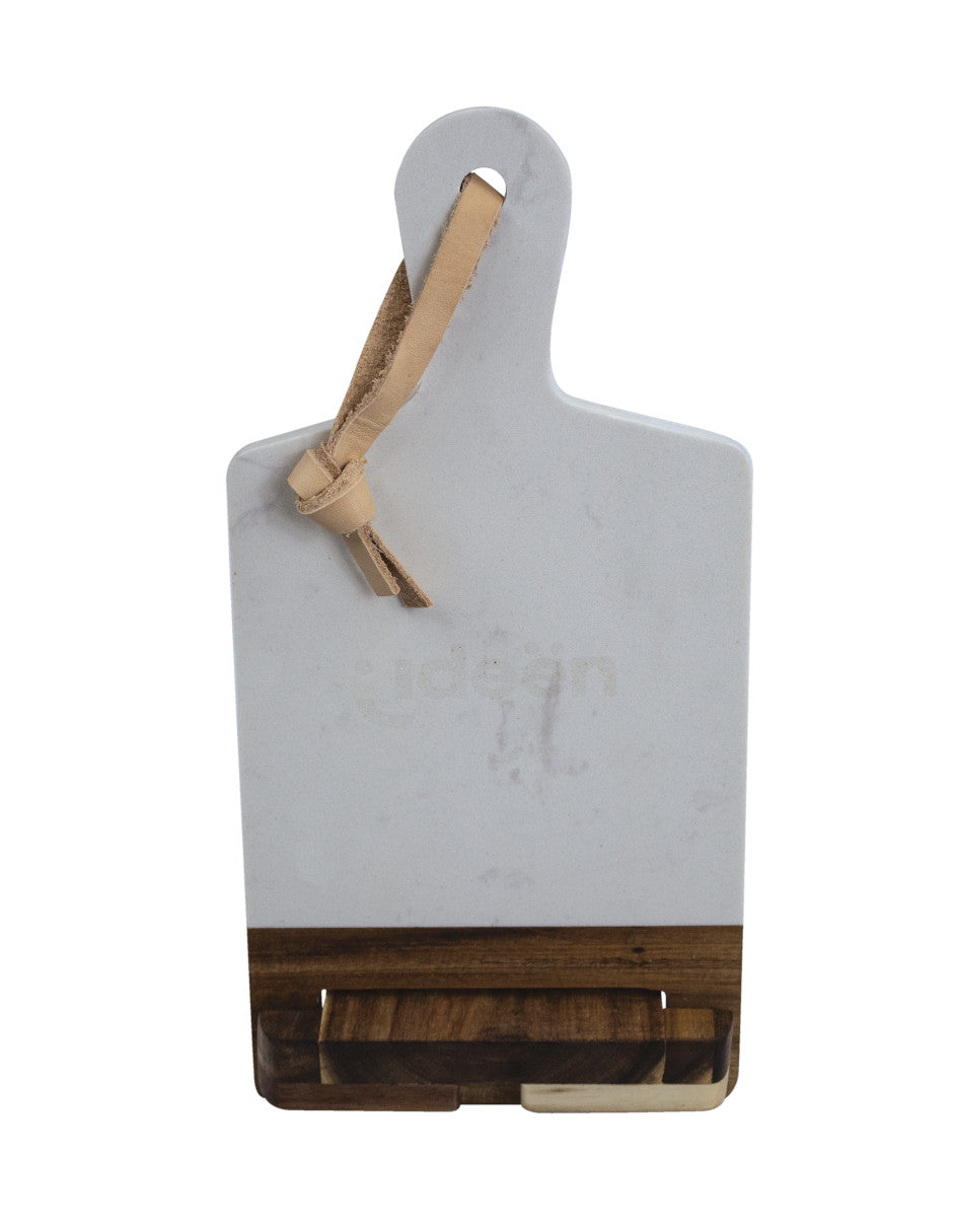 Tabla de Picar de Mármol y Madera con Mango y Soporte
