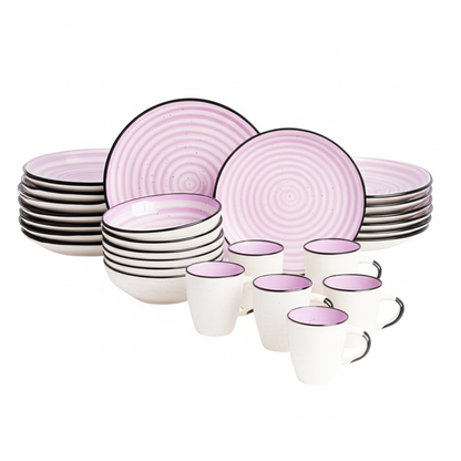 Vajilla SIGNE para 6 Personas - Cerámica Blanca/Lila 24 piezas