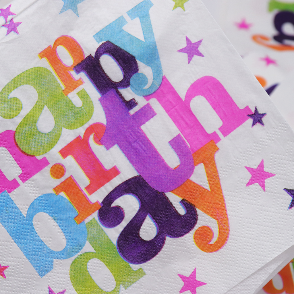 Paquete de Servilletas de Papel Desechables "Happy Birthday" -  16 pzs.