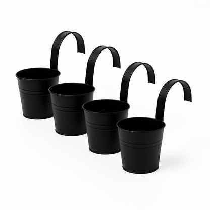 Set de 4 Macetas Colgantes Galvanizadas -  Negro