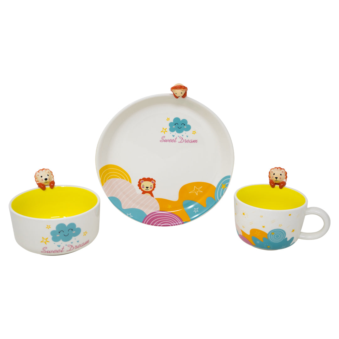 Vajilla Sweet Dream Lion Infantil Set Individual - Cerámica Multicolor 3 piezas