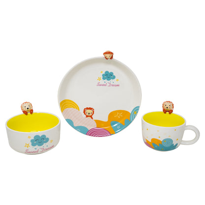 Vajilla Sweet Dream Lion Infantil Set Individual - Cerámica Multicolor 3 piezas