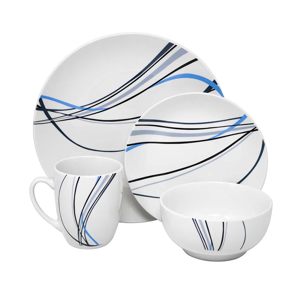 Vajilla Linnéa Set Individual - Cerámica Azul/Blanca 4 piezas