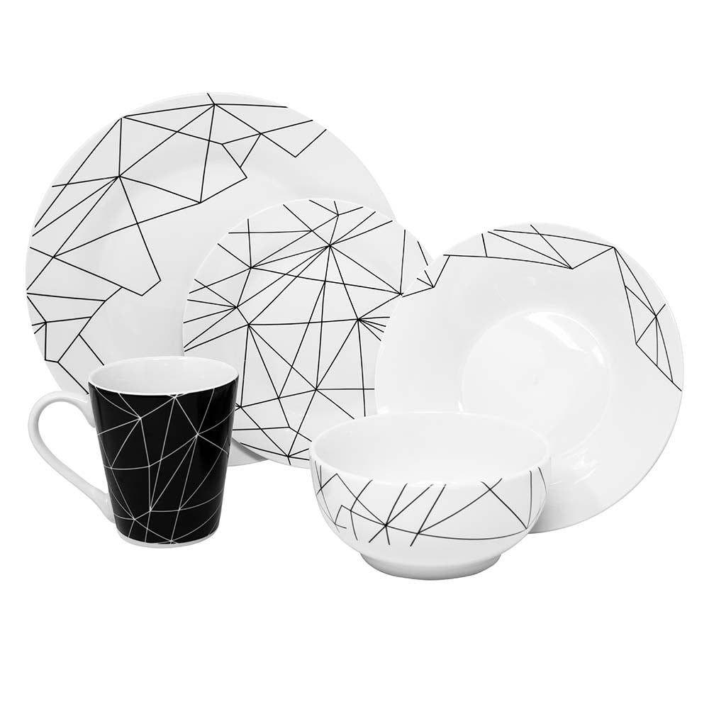 Vajilla Dagni Set Individual - Cerámica Blanca/Negra 5 piezas