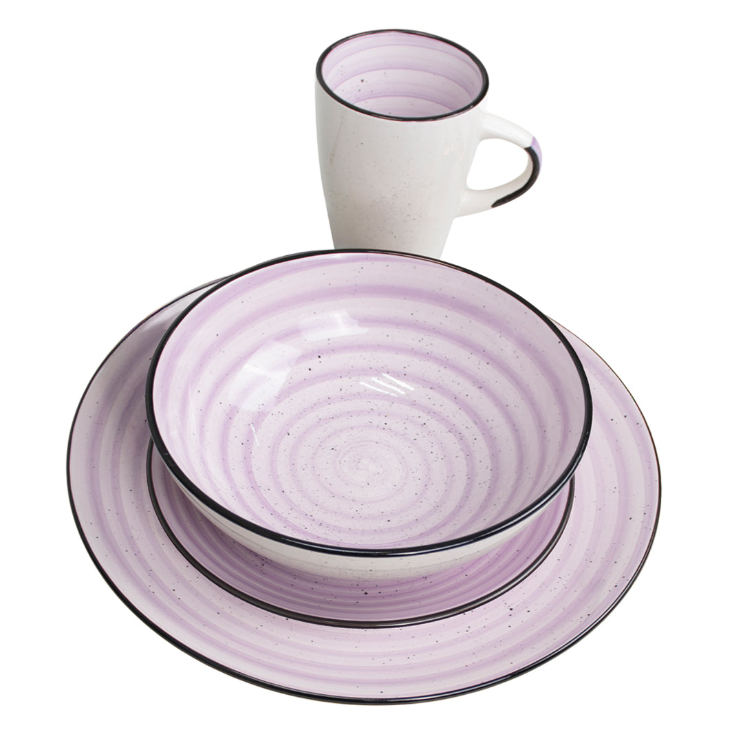 Vajilla SIGNE Set Individual - Cerámica Blanca/Lila 4 piezas