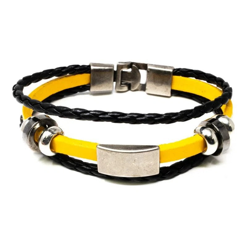 Pulsera para Hombre Amarillo y Negro con Placa Metálica – Estilo Audaz y Personalizable