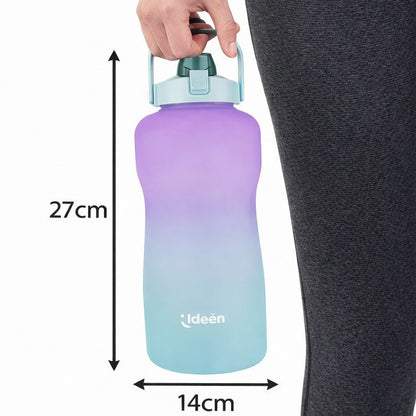 Termo de Plástico Deportivo Verde/Morado 3.7 Lt con Asa y Popote