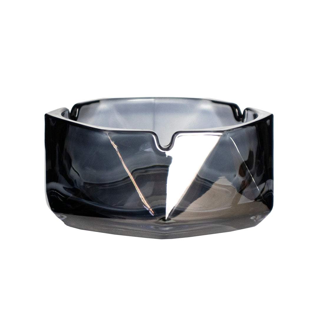 Cenicero de Cristal Negro Humo Transparente Hexagonal