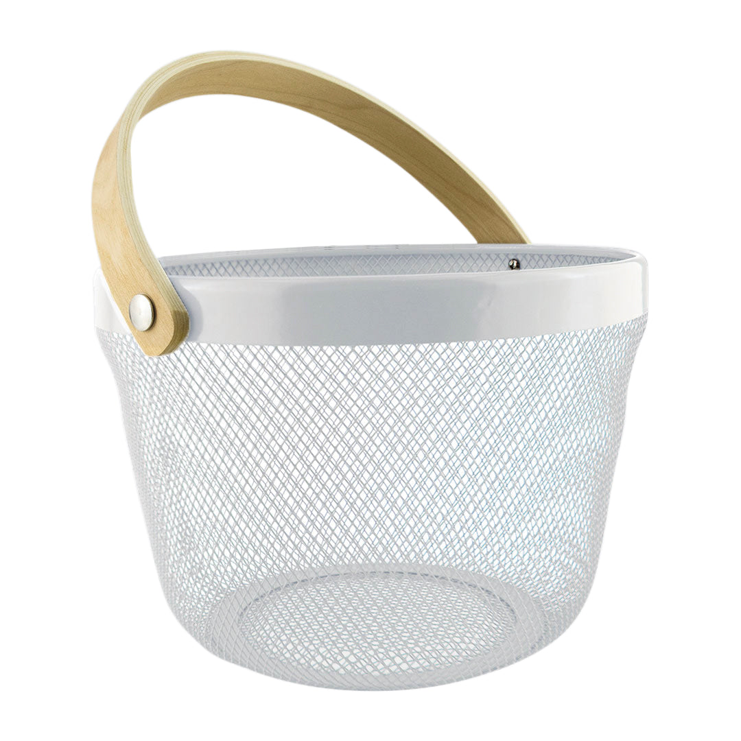 Cesta Metálica Gris Asa De bambú - Redonda