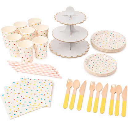 Kit de Fiesta Confeti Multicolor: Platos, Vasos, Cubiertos, Popotes, Servilletas y Decoración