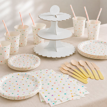 Kit de Fiesta Confeti Multicolor: Platos, Vasos, Cubiertos, Popotes, Servilletas y Decoración