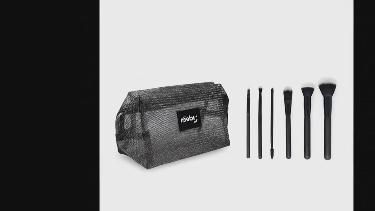 Cosmetiquera Negra con 6 Brochas de Maquillaje