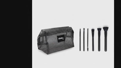 Cosmetiquera Negra con 6 Brochas de Maquillaje