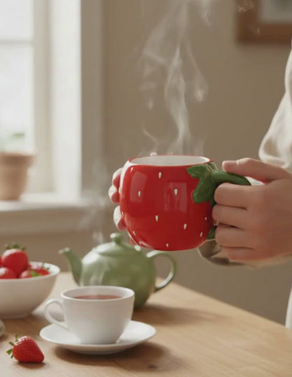 Taza de Cerámica 3D - 300 ml  Fresa con Asa Verde