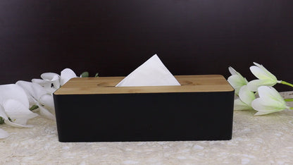 Caja de Pañuelos con Tapa de Bambú - Color Negro