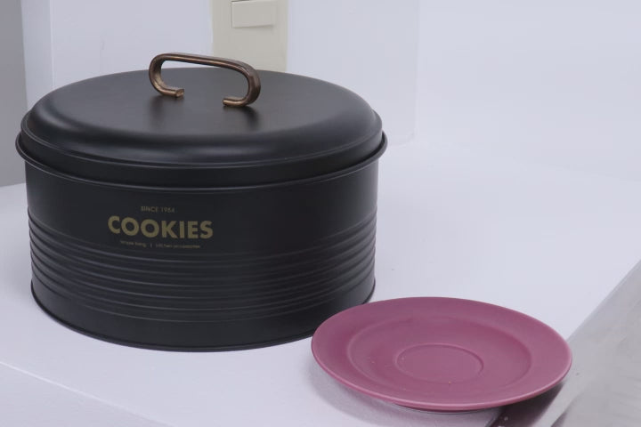 Contenedor Metálico Retro Redondo Negro Mate - Cookies