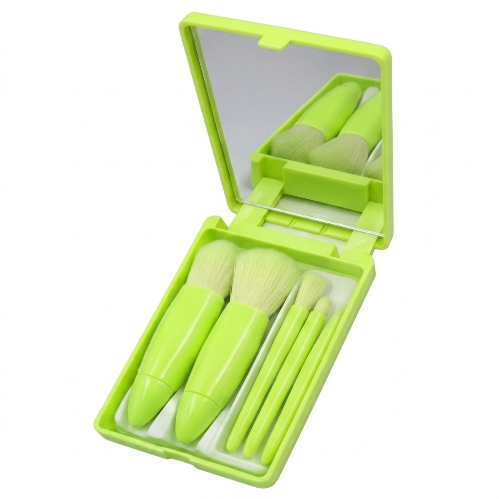 Set de Brochas de Maquillaje Portátil de 5 Piezas con Estuche y Espejo Variocolor